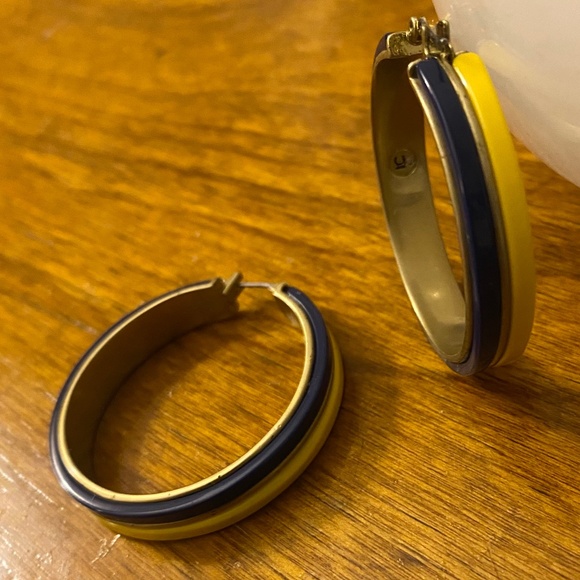 Gold W/Blue & Yellow Enamel 1.5" Hoop Earrings - Picture 4 of 6